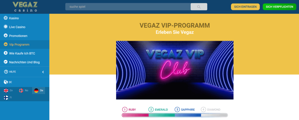 VIP Angebot im Vegaz Casino