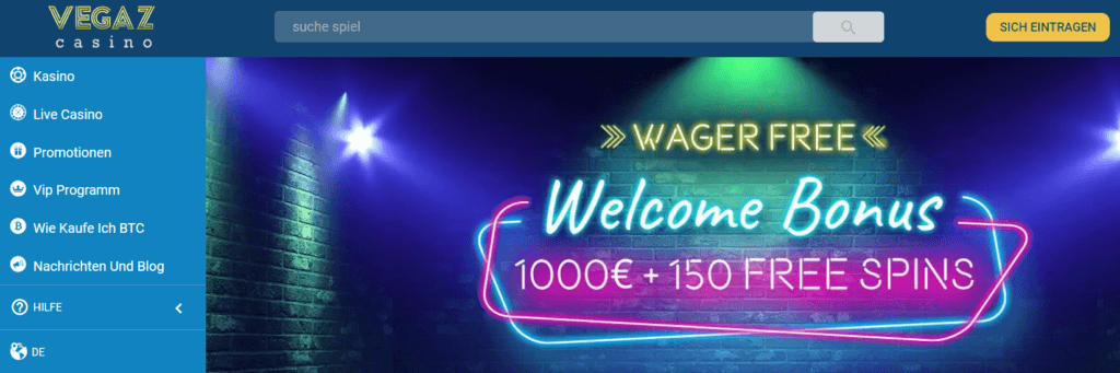 Vegaz Casino - Willkommensbonus